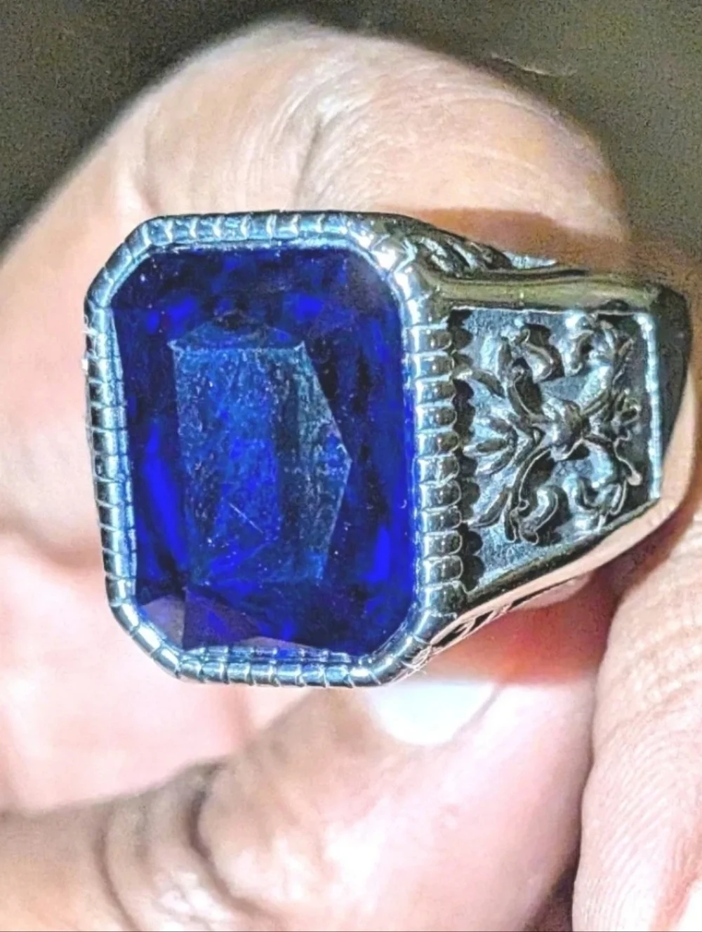 Retro Viking 5 Ct Lab Created Blue Sapphire Men's Ring 14K Silver Plated Sz 13